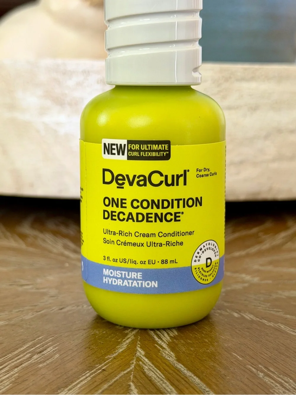 DevaCurl Moisture-Rich Curl Conditioner — Bright Yellow with Blue Accent